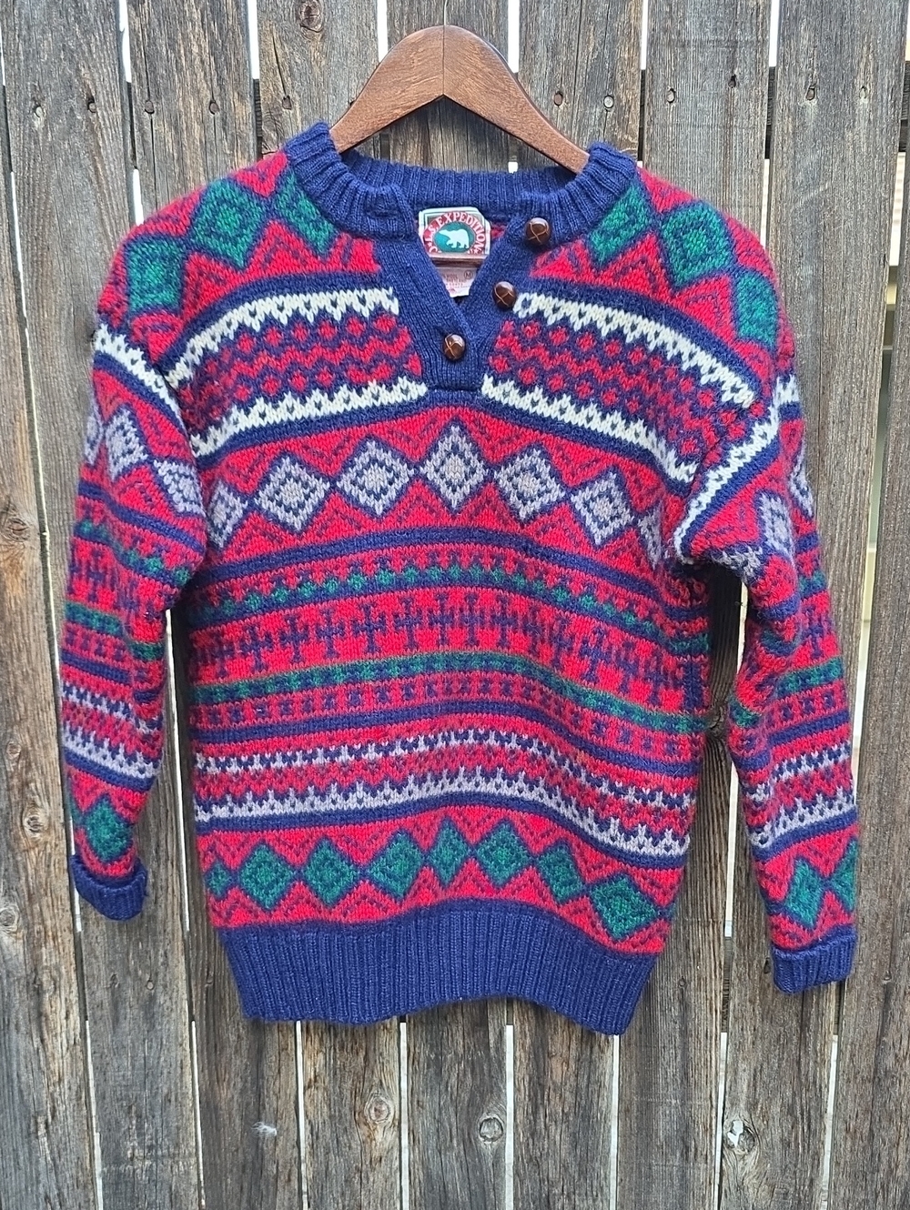 Vintage L.S. Expedition Co Shetland Wool Fair Isle Nordic Sweater M Hong Kong